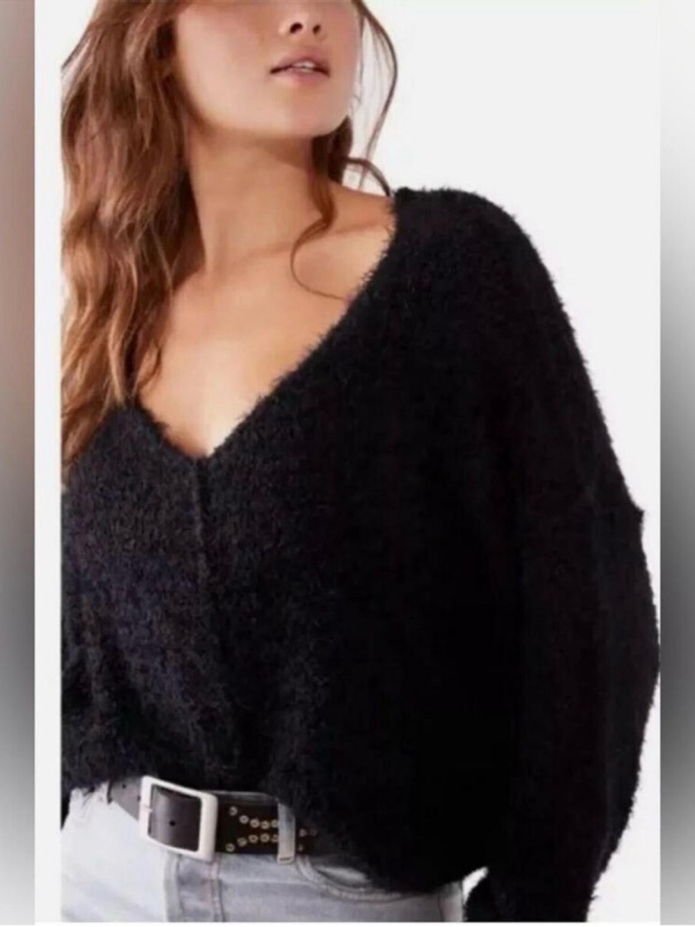 Free People Icing V Pullover Black Sweater